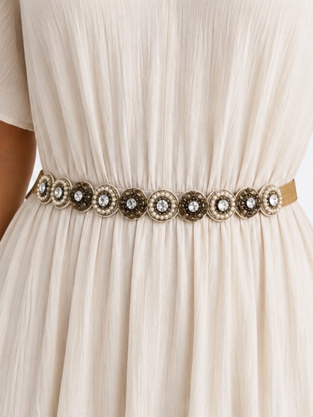 Pearl & Rhinestone Stretch Accent Waist Belt SMALL